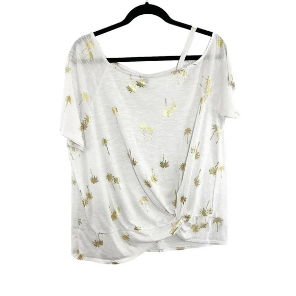 Torrid White & Gold Foil Palm Tree Print Off the Shoulder Tee Shirt Women's 1X - Picture 1 of 6
